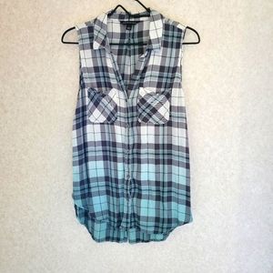 Sleeveless Plaid Ombre Top